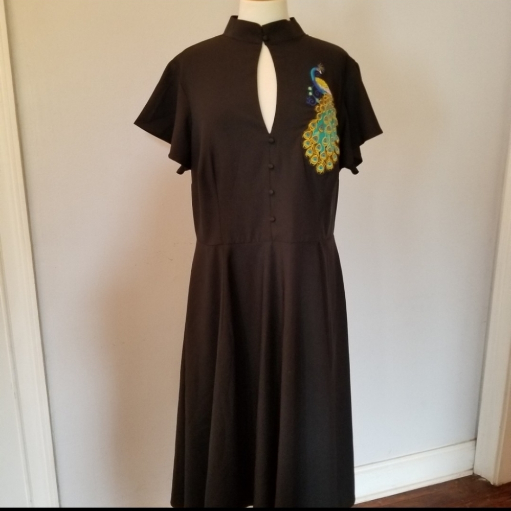 Unique Vintage Black Peacock Dress